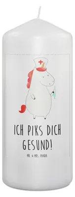 Produktbild von Mr. & Mrs. Panda Kerze Einhorn Krankenschwester 19 x 8 cm - Weiß - Geschenk, Stumpenkerze, Krankenpflegerin, Wachskerze, Krankenpfleger, Erinnerungskerze, Krankenhaus