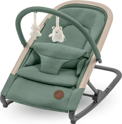 A baby bouncer chair with toys attached.