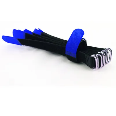 Produktbild von 10 x Klettkabelbinder 20 cm blau - Klett / Flausch auf UNTERSCHIEDLICHEN SEITEN! - DS Metallöse Goodymax®