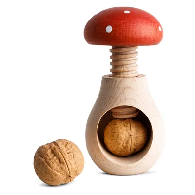 Produktbild von Creative Home Nussknacker Holz | Fliegenpilz-Form | 10 x 6 cm | Natürliches Buchenholz | mit Schraubmechanismus | Schraubgewinde | Massiv & Nützlich