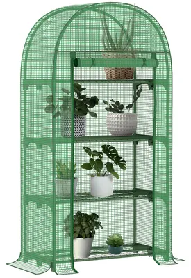 Image de Serre de jardin serre de balcon ršŠsistante aux UV porte enroulable 4 šŠtagššres couverture en PE 80 x 49 x 160 cm vert