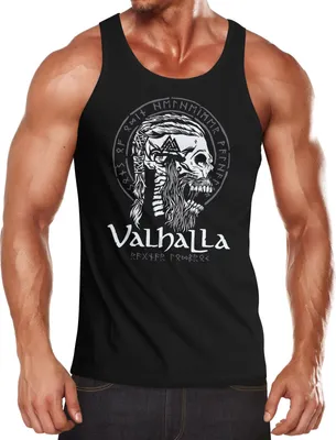 Produktbild von Herren Tank-Top Valhalla Totenkopf Runen Nordische Mythologie Ragnar Lodbrok Muskelshirt Muscle Shirt Neverless® schwarz 3XL