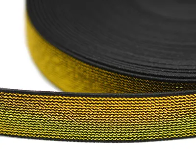 10m edles Glitzer-Gummiband elastisches Glitzerband gold schwarz 20mm