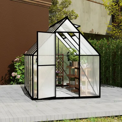 Produktbild von LZQ Gewächshaus Aluminium für den Garten, Mit 6 cm dickeres Fundament, 280×180×195 cm cm als Treibhaus Gartenhaus Winterfest Aufzucht Tomatenhaus Frühbeet und Pflanzenhaus