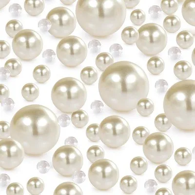 Immagine prodotto di 150 perline in acrilico - Perline finte senza foro - Perline sfuse per la creazione di gioielli - Gioielli fai da te - Riempimento per composizioni floreali - Decorazioni per feste - 8/14/20 mm, bianco