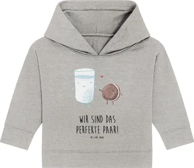 Produktbild von Mr. & Mrs. Panda Organic Baby Hoodie Milch Keks 12. - 18. Monat - Heather Grey - Geschenk, Kapuzensweatshirt, Kapuzenshirt, Lustige Sprüche, Romantisch, Kaffee, Cookie