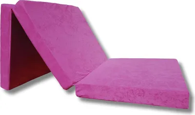 A pink foldable mattress on a white background.