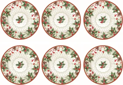 Produktbild von 6er Set Kuchenteller CHRISTMAS BERRIES Mistelzweige D. 19cm Easy Life