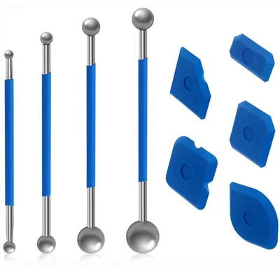 Produktbild von Fugenglätter Fugenset Fugenspachtel - 9-teilig - Edelstahl - Silikonabzieher - 5, 10, 15 und 20 mm
