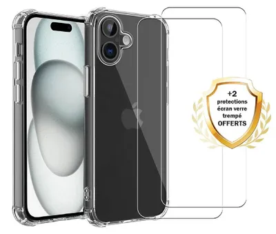 Produktbild von Sturzsichere Hülle für iPhone 16, transparent + 2 Displayschutzfolien - EVETANE