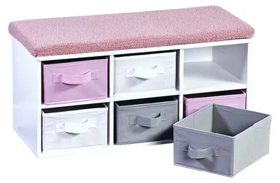 Image de Banc enfant avec 6 rangements - Rose/Blanc - L 68 x H 33 cm
