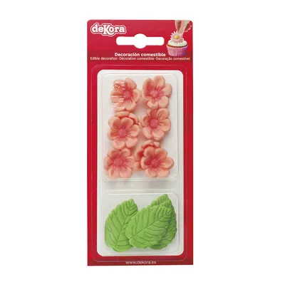 Produktbild von Glasdekoration mit 8 rosa Gänseblümchen und 5 Blättern