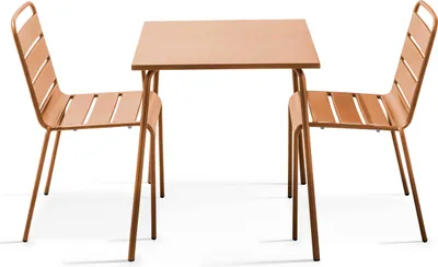 Image de Ensemble table de jardin carrée et 2 chaises caramel - Oviala Palavas