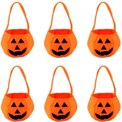 Produktbild von 6 Stück Halloween Kürbis Candy Bag, Kinder Betteltaschen Beutel Süßigkeit, Trick or Treat Tasche Kinder Storage Bag Pouch Eimer Pocket Terminplaner für Halloween Party Decor