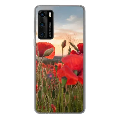 Produktbild von MuchoWow® Handyhülle Schutzhülle Hülle für Huawei P40 Sonnenuntergang hinter den schönen Mohnblumen Silikon Softcase Handy Hülle - Handytasche