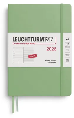 Produktbild von LEUCHTTURM1917 372656 Wochenkalender & Notizbuch Medium (A5) 2026, Salbei, Engli