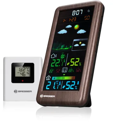 Produktbild von Bresser Neomeo V Wetterstation Funk mit Außensensor, Holzoptik