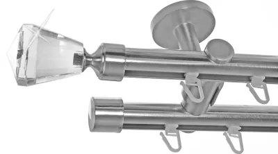 Produktbild von Innenlauf Gardinenstange Edelstahl Look 20mm Deckenbefestigung, 2-läufig Knauf Kristall, Länge wählbar D40 E36E30