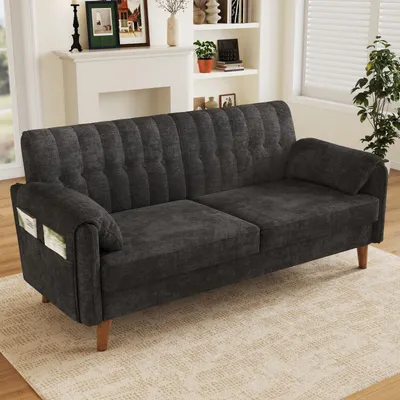 Imagen del producto de Sofá MODFU de 2 plazas, sofá tapizado con cubierta de chenilla, sofá reclinable con respaldo acolchado y bolsillos laterales, sofá lounge con patas de madera maciza, color gris, 161,5 x 79 x 83,5 cm
