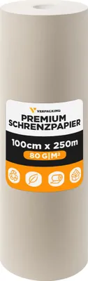 Produktbild von Schrenzpapier auf Rolle | 80 g/m² | 100 cm x 250 m 2 Rollen | Verpackungsmaterial Packpapier Füllmaterial