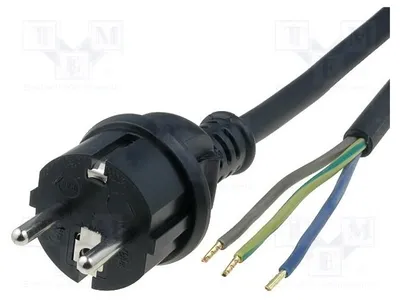 Image de 1 câble, longueur : 1,5 m, connecteur CEE 7/7 (type E/F), câble en caoutchouc noir, 16A, type S3RR-3/10/1.5BK