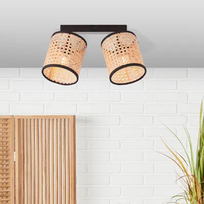 Produktbild von Deckenleuchte Rattan/Metall 2-flammig HxBxT 375x675x160 mm Wiley schwarz/braun/natur