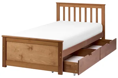 Obrázek produktu pro BELIANI Postel hnědá borovicové dřevo 90 x 200 cm s čelem lamelovým rošt 2 zásuvky skandinávský styl ložnice dětský pokoj