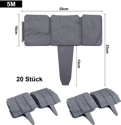 Obrázok produktu pre Obruba trávnika plastová v kamennom vzhľade 5m obruba záhonu obruba záhonu obrubníky plastové pre palisádu záhrady 25cm x 23cm(D x V) - 20 kusov/5M antracit CEEDIR