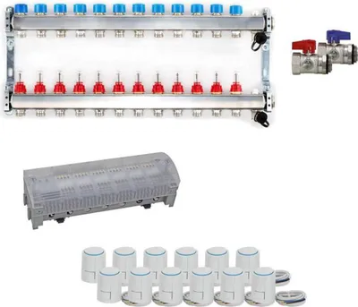 Produktbild von Heizkreisverteiler Komplettset PREMIUM für Fußbodenheizung 12 Heizkreise