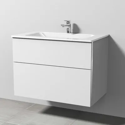 Obrázok produktu pre Sanipa, kombinácia umývadla a skrinky, 3-dielna, s umývadlom zo skla, šírka 81,5 cm, 2 zásuvky s úchytkami