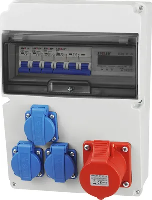 Produktbild von Baustromverteiler Wandverteiler Gartensteckdose 1x32A/5P CEE 3x 230V Schuko Steckdosen Schuko mit LS-Schalter Zähler