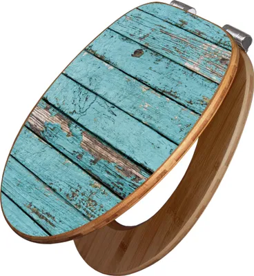 Produktbild von banjado Design WC Sitz Bambus Absenkautomatik -Blaue Holzlatten - Toilettendeckel mit Absenkautomatik Holz/hochwertiger Bambus Klodeckel/WC-Sitz für alle gängigen Toiletten [TDB2 10627]