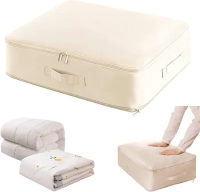 Produktbild von Aufbewahrungstasche für Bettdecken, selbstkomprimierend, beige, platzsparend, für Schränke