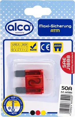 Produktbild von alca® Maxi-Sicherung 50A; 1 St. Blister 32 V Farbe - rot Maxi Flachsicherung für Fahrzeuge LKW Bus Schwermaschinen Traktor Auto