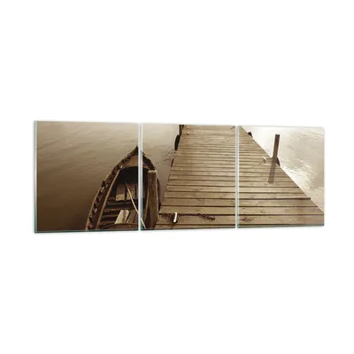 Produktbild von Bilder auf glas - 3 Teile - Brücke Boot Sepia - 90x30cm - Glasbilder - Wandbilder - Bilder - zum Aufhängen bereit - Wanddekoration aus Glas - Glas Bilder - Wandbild auf Glas - GCA90x30-4135