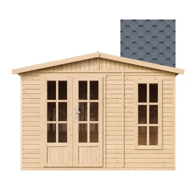 Produktbild von Gartenhaus Holz 6 m2 - H232 x 332 x 222 cm - Große multifunktionale Gartenhütte - Gerätehaus Holz Garten-Studio – Grau bituminöse Schindeln - TIMBELA M334FB+H334FBGREY