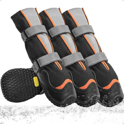 Hundeschuhe, 4er-Set, wasserdicht, mit Gummisohle, Größe L, Schwarz/Orange