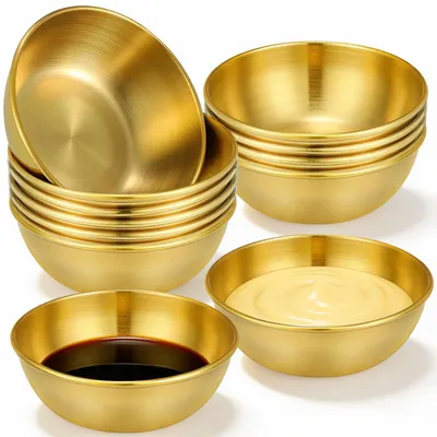 12 goldene Dip-Schalen aus Edelstahl, rund, 8 cm, spülmaschinengeeignet