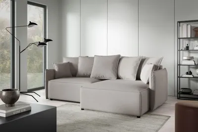 Produktbild von Ecksofa Schlafsofa Sofa MINEA in Stoff Abriamo Beige Ottomane Rechts