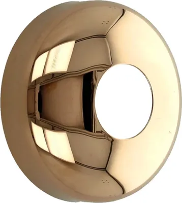 A close-up, studio shot of a gold-colored escutcheon plate.