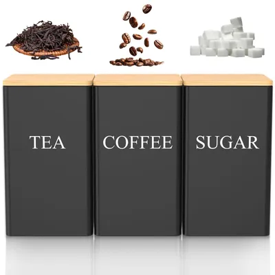 3er-Set Küchendosen mit Bambusdeckel, luftdicht, 1000 ml, schwarz