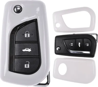 Produktbild von Auto Schlüssel Kunststoff Hülle ABS Plastik Schutz Cover Weiß kompatibel mit Toyota Auris Corolla Avensis Verso 2012-2015 Klappschlüssel