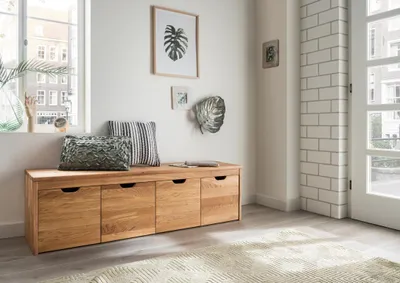 Produktbild von Garderobenbank mit 4 Schubkästen 160cm 'Stockholm' Buche massiv