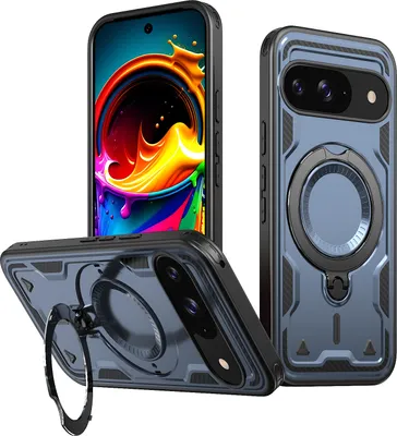 Produktbild von Dual Layer Hülle für Google Pixel 10 / 10 Pro Metall Ring Ständer Magnetisch Stoßfest Militär Handyhülle Blau