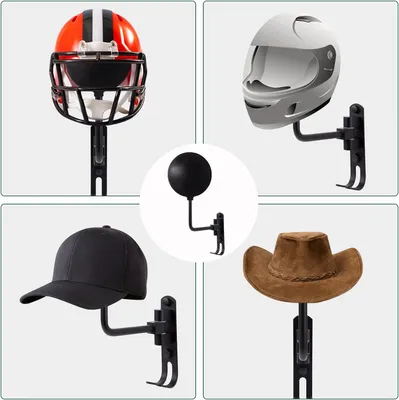 Produktbild von Helmhalter, Wandmontage, Motorradhelmhalter, Helmständer mit 180 Grad Rotation und Haken für Motorradhelme, Fahrradhelme, Baseballhelme