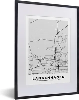 Produktbild von MuchoWow® Gerahmtes Poster Langenhagen - Karte - Deutschland - Stadtplan 30x40 cm - Poster mit Schwarzem Bilderrahmen Wandposter Rahmen Foto Bilder - Wandposter Schlafzimmer
