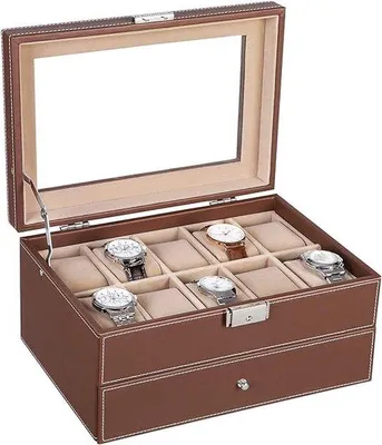 Produktbild von Famanu Uhrenbox - Uhrenkissen, Uhrenkasten mit Glasfenster