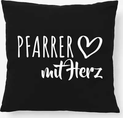 Produktbild von Huuraa Kissen Pfarrer mit Herz 40x40cm mit Füllung Black Baumwolle Dekokissen Geschenkidee