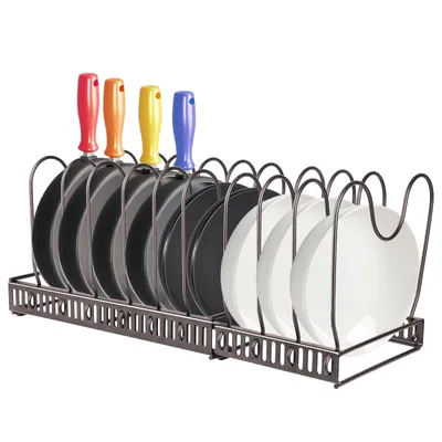 Image de Organisateur de casseroles télescopique 30-59cm Support de couvercle de casserole avec 10 compartiments réglables Cuisine Casserole Organizer
