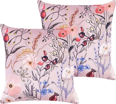 Zdjęcie produktu dla BELIANI Zestaw 2 poduszek ozdobnych różowy welur poliester 45 x 45 cm wzór w kwiaty styl nowoczesny tradycyjny do salonu sypialni